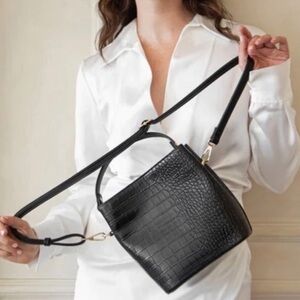 AOTA Elena Black Vegan Leather 
Croc Top Handle 
Bucket Bag Detachable
Crossbody